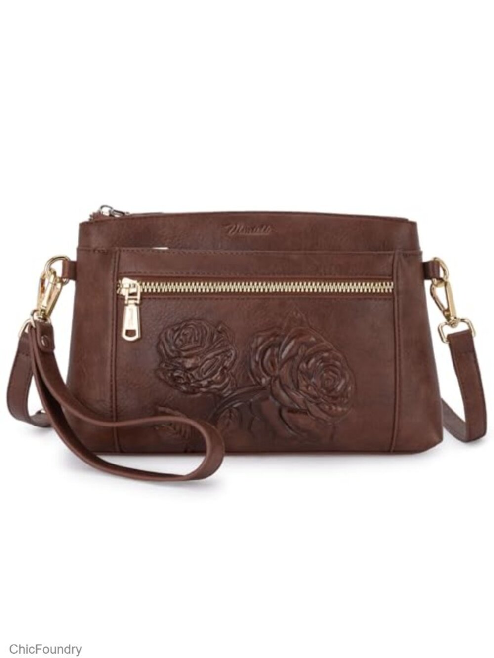 Floral Embossed Vegan Leather Crossbody Bag Small Purse